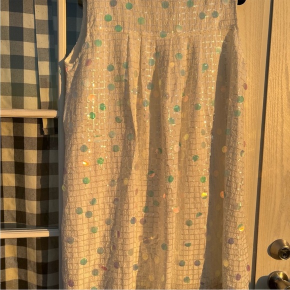 Queen Of Sparkles Liberty White Sleeveless Dress with Iridescent Dots - Picture 5 of 5